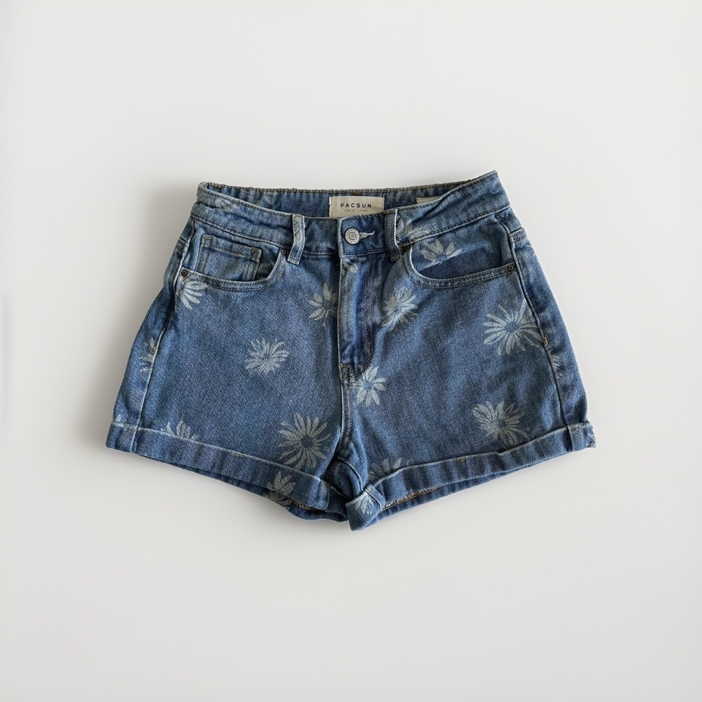 PacSun Mom Short Shorts 24 Daisy Floral Print Denim High Rise Surfer Girl Y2K - Picture 1 of 7